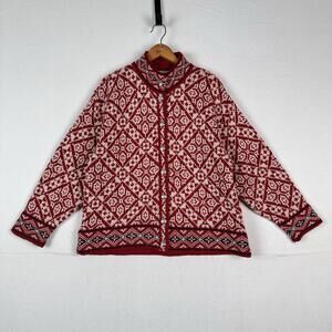Vintage LL Bean Nordic Wool Fair Isle Button Sweater Women’s Large Christmas USA